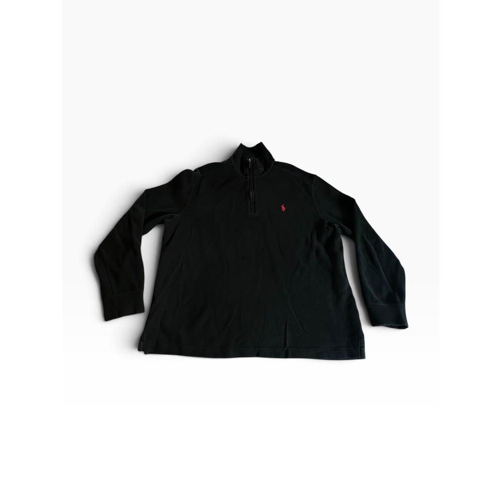 Polo Ralph Lauren Quarter Zip Mens L Black Red Pony Cotton Pullover